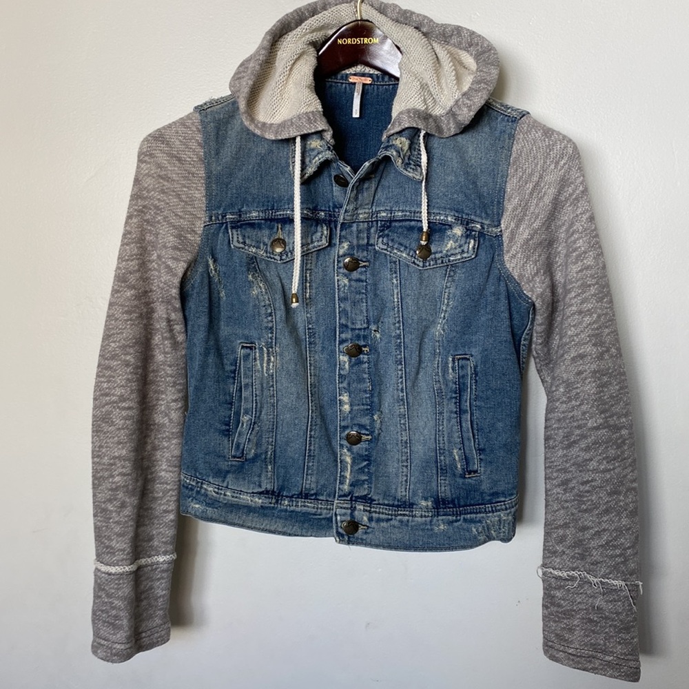 Free People Denim and Knit Hoodie - Picture 7 of 12